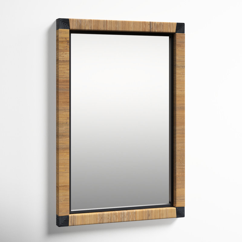 Aerin Rattan Framed Wall Mounted Accent Mirror in Natural Rattan And